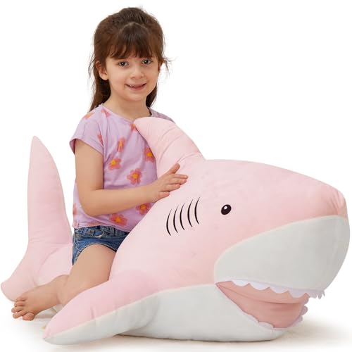 Image of MorisMos 51inch Giant Shark Stuffed Animal, Large Shark Plush Toy Pillow Gift for Kids, Girlfriend, Pink