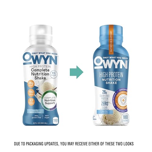 Image of OWYN Only What You Need High Protein Shake, Chocolate and Vanilla Flavored, 26g Protein, 0g Sugar, 3g Fiber, Dairy Free, Plant Based Protein Drink, 12 Count