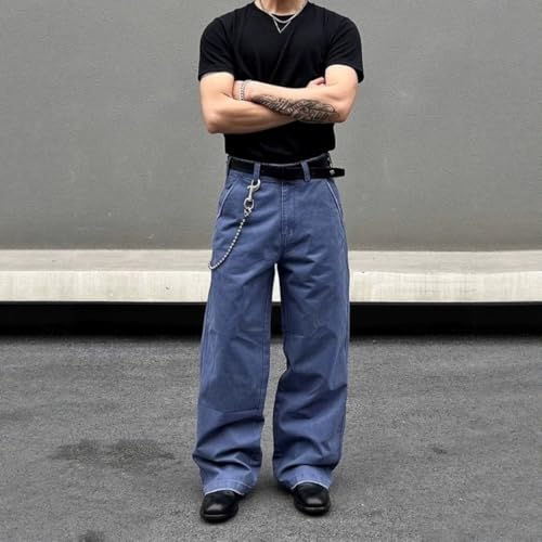 Baggy Jeans for Men Casual Y2k Vintage High Waisted Wide Leg Loose Fit Metal Decorated Hip Hop Streetwear Denim Pants4