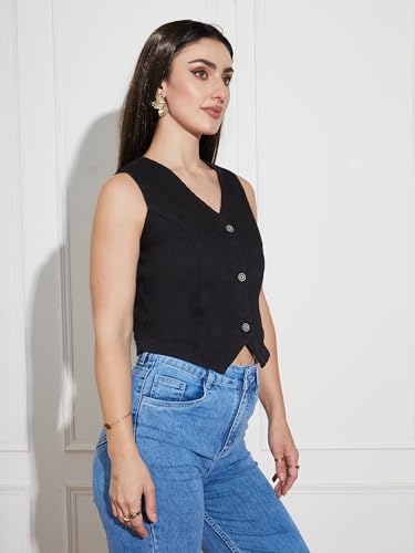Image of Miss Chase Women's Round Neck Half Sleeves Cotton Lace and Pearl Detailing