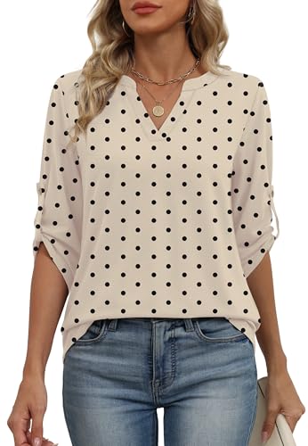 Image of XIEERDUO 3 /4 Length Sleeve Womens Tops V Neck T Shirts Both Side Buttons Blouses Business Casual Outfits Loose Fit