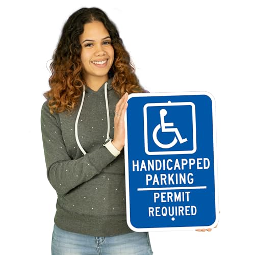 Brimar - 12\" x 18\" - Handicapped Parking Permit Required Sign - White Rust-Free Aluminum - Easy Installation - Accessibility Compliance