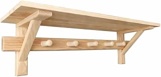 Sauna Wandregal aus Holz 75 cm mit 5 Haken – Badregal mit Ablage für Sauna, Bad & Banja