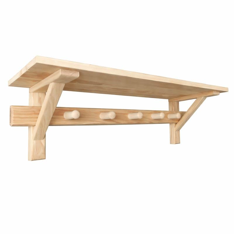 Sauna Wandregal aus Holz 05 cm mit 3 Haken – Badregal mit Ablage für Sauna, Bad & Banja