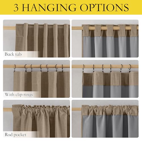 NICETOWN 100% Blackout Curtains for Kitchen with Grey Liner, Rod Pocket & Back Tab Thermal Insulated Flax Textured Full Light Blocking Window Draperies for Nursery(Burlap, 2 Panels, 42" W x 63" L) by NICETOWN - Image 3