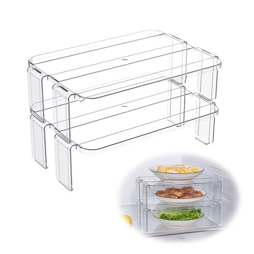 xtemtoamz Scaffale Cucina Ripiani - Scaffali Salvaspazio, Mensole Ripiano Cucina, Ripiano per Interno Armadio, Frigorifero, Organizzatore Cucina Impilabile per Stoviglie, 2 Pezzi