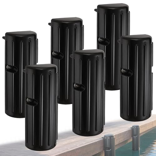 OCEANBROAD Dock Bumpers 6 Pack, Boat Dock Bumpers for Edge & Side, Black, Marine Fender Guard with Stainless Steel Hardware, UV-Resistant PVC, Vertical Dock Protection for Straight Edge Installation