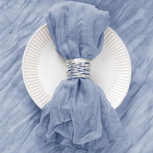 DeZerlor 100 Pack Dusty Blue Cheesecloth Napkins Spring Cloth Napkins Set of 100 Blue Dinner Napkins Bulk 21x21 Inches for Wedding Bridal Shower Baby Shower Parties