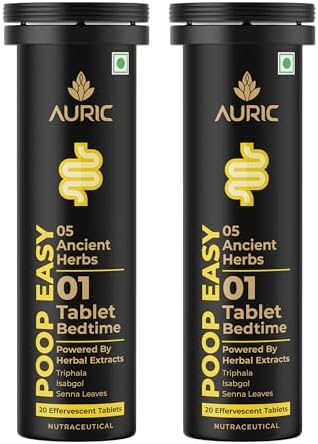 Auric Poop Easy Effervescent Tablet | 40 Tablets Support Bowel & Gut Cleanse | An Ayurvedic Pure Natural Plant-Based Supplement | Flush 365