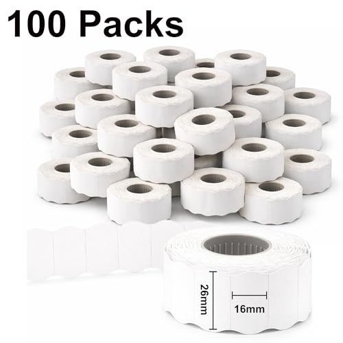 DOREE 100 rouleaux d'étiquettes 26mm x 16mm de prix compatibles, blanc permanent, 1000 étiquettes par rouleau, pour machines d'étiquetage manuel double ligne Blitz, Meto et autres marques majeures