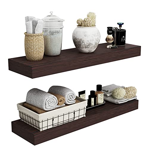 WELLAND Colin 10" Deep Floating Shelves Rustic Wall Shelf Wall Mounted Wooden Shelves (Walnut, 36X10X2.75 inch) by WELLAND - Used condition - Image 2