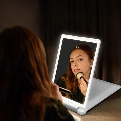 JAMIEWIN Makeup Mirror with Light Rechargeable, Dimmable Folding Vanity Mirror with Lights 1x 2x 5x Magnify Light up Mirror Gifts for Woman Girls on Christmas Birthday