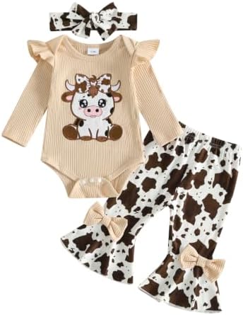 Lucikamy Newborn Baby Girl Clothes Fall Winter Romper Flared Pants Set