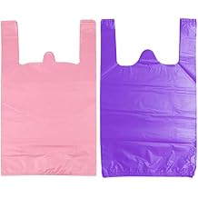 LazyMe T Shirt Bags Plastic Grocery Bags with Handles in Bulk, Bolsas De Plastico Para Negocio, 12 x 20 Inch Pink 50 Pcs, Purple 50 Pcs