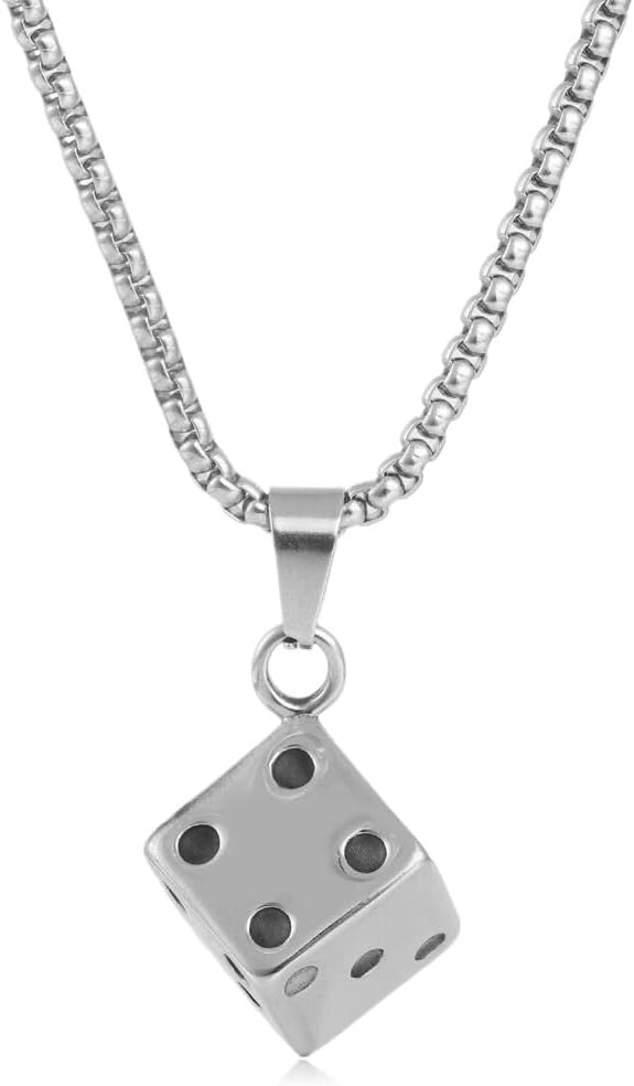 Retro Punk Dice Pendant Necklace Stainless Steel Trendy Dice Necklace for Men Women - Image 3