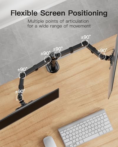 HUANUO Dual Monitor Mount for 2 Monitors up to 32 inches, Heavy Duty Dual Monitor Stand Holds up to17.6lbs, Dual Monitor Arm with Height Adjustable Tilt Swive Rotate, VESA Hole 75mm or 100mm