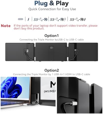 RoamPix Laptop Screen Extender, 14" 1200P FHD IPS Portable External Screen, Triple Portable Laptop Monitor for 12-16.5" Laptops with USB-C/HDMI, Plug & Play Compatible with Wins/Mac(M1//M2/M3Pro/Max) - 4