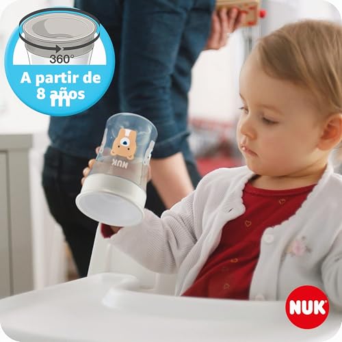 Miniatura 4 de Nuk Learn To Drink Set Con Biberón Trainer Cup 6m , Taza Para Sorber Magic Cup 360 8m Y Taza Para Niños Action Cup 12m , 230 Ml, Sin Bpa, Gris Y Blanco