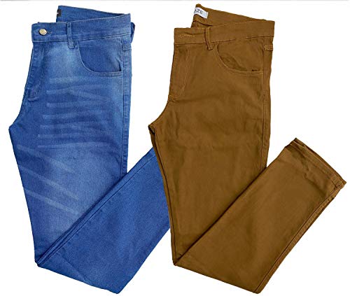 KIT 2 CALÇAS JEANS, SARJA (AZUL MÉDIO, CARAMELO, 44)