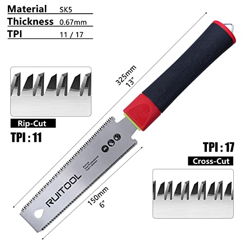 Ruitool Japanese Hand Saw 6 Inch Pull Saw Double Edge Sk5 Flexible Blade 11/17 Tpi Non-Slip Handle Flush Cut Saw Wood Saw For Woodworking Tools #TOP1
