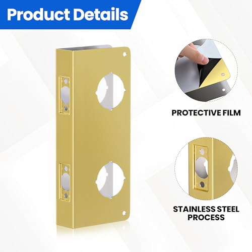 Double Hole Door Knob Reinforcement Plate, Polished Gold, Fits 1-3/4" Doors, 2-3/4" Backset, Door Lock and Door Knob Cover Plate, Deadbolt Cover Plate Reinforce and Repair Wood or Metal Doors by naubea - Used condition - Image 4