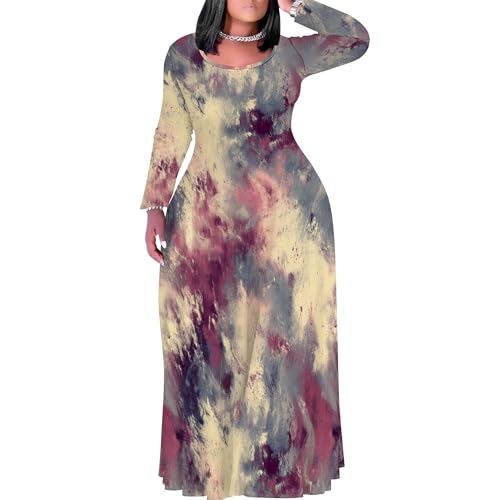 Image of PinkPatty Plus Size Maxi Dresses for Women Long Sleeve Crew Neck Sundress Casual Fall Dress with Pockets
