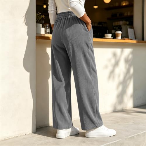Wide Leg Pants for Women Elastic Waisted Casual Drawstring Baggy Trousers — view 3