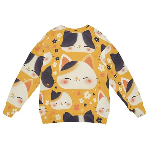 JUNZAN Cute Cartoon Cats Faces Yellow Big Boys Pullover Hoodie Long Sleeve Kids Hoodies Boys Sports 4T2