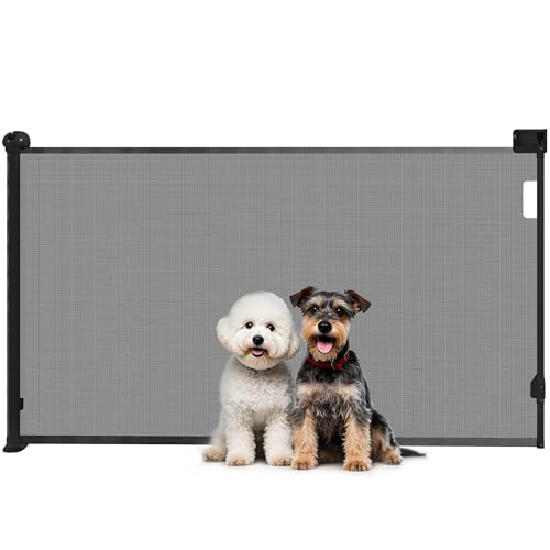 PawHut Barrera para Perros Retráctil 0 125 cm Puerta para Perros Pequeños Extensible Barrera de Seguridad para Mascotas con Interruptor de Cierre para Escaleras Puertas Pasillos Negro