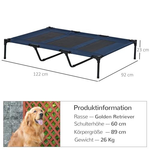 PawHut Hundebett Outdoor Hundeliege Outdoor Katzenbett Haustierbett Schlafplatz Metall Oxford-Gewebe Dunkelblau 122 x 92 x 23 cm