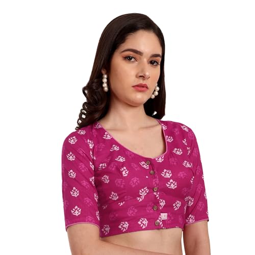 Image of JISB Women's Printed high Back Neck Cotton Saree Blouse