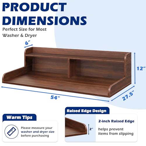 Image of Royxen Laundry Countertop with Storage Universal Fit, Washer and Dryer Countertop with Shelf, Laundry Room Storage, 2-Tier Shelf (Walnut)