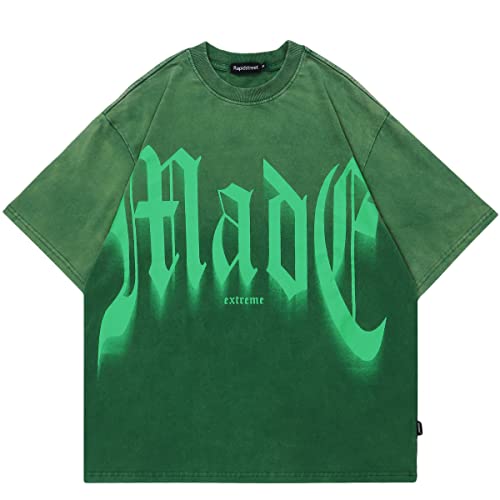 Rapidstreet Mens Streetwear Hip Hop Oversized T Shirt Gradient Big Letter Aesthetic Graphic Tee Shirt (Medium, Green)