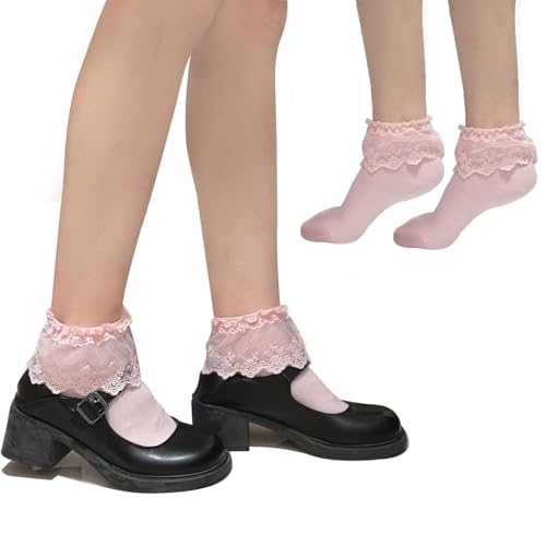 Image of Women's Ruffle Anklet Socks - Breathable Cotton Crew Socks in Solid Colors