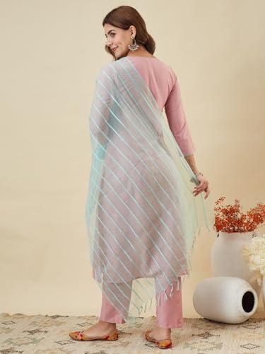 Image of MOKOSH Women's Silk Blend Kurta Pant with Dupatta | Kurta Set | Embroidery | Indian Kurta Outfit With Pant | Ethnic Kurta | 3 Piece Outfit