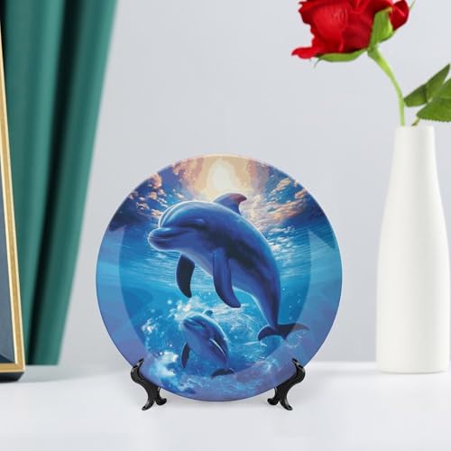 Assiette décorative dauphins en céramique, le cadeau idéal avec support - 7