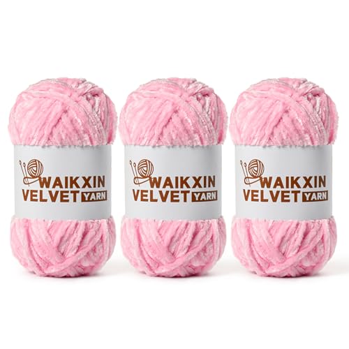Image of 3 Pack Chunky Chenille Yarn for Crocheting, Baby Yarn for Crocheting Soft, Plush Velvet Yarns, 300g (262.4 yds) Fluffy Yarn for Crochet Amigurumi (3 Pink)