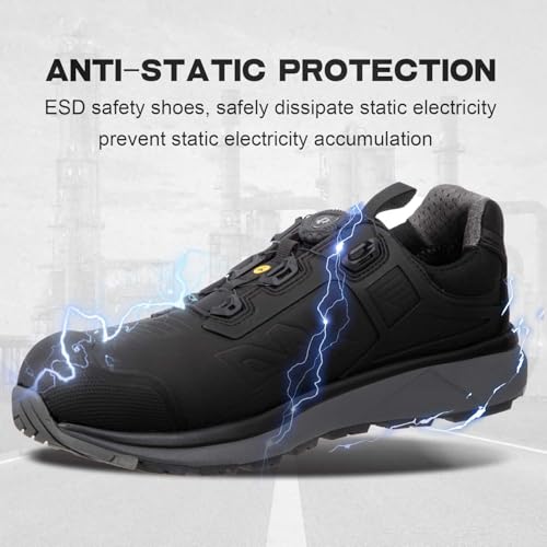 ESD Shoes for Men, Alloy Toe Safety Freelock Fit Quick Lacing System Static Proof, Waterproof, Puncture Proof, Oil and Slip Resistant, Lightweight Industrial Work Shoe Sneakers4
