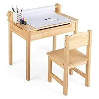 HONEY JOY Kids Table and Chair Set, Wooden Lift-Top Desk With Storage, Paper Roll Holder & Pen Slot, Activity Table for Craft Art, Children Furniture for Daycare