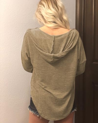 Image of Womens Long Sleeve V Neck Hoodie Sweatshirts Lightweight Pullover Tops
