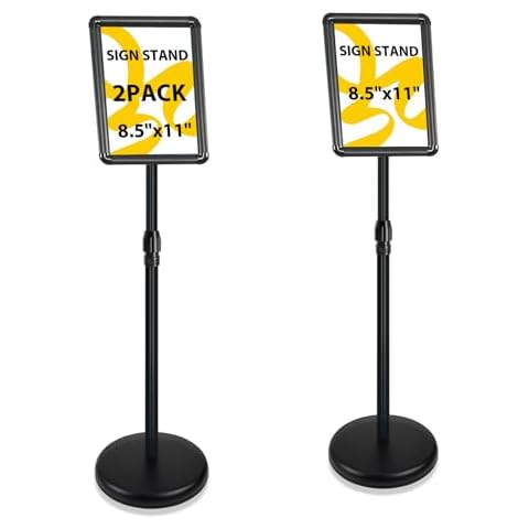 PUJIANG 2 Packs Sign Holder Stand, Adjustable Sign Stands for Display 8.5"x 11", Stand up Poster Holder Stand for sign,Business & Store Sign Holders Floor Stand,Sign Stand for Resturant Events Cover