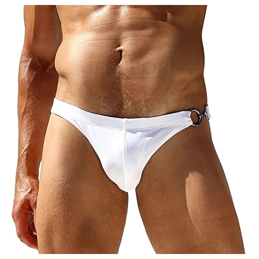 Men's Sexy Swim Underwear Briefs Fashion Board Shorts Stretchy Swimsuit Boyshorts Padded Cup Swimming Trunks Solid Surfing Bikini White M
