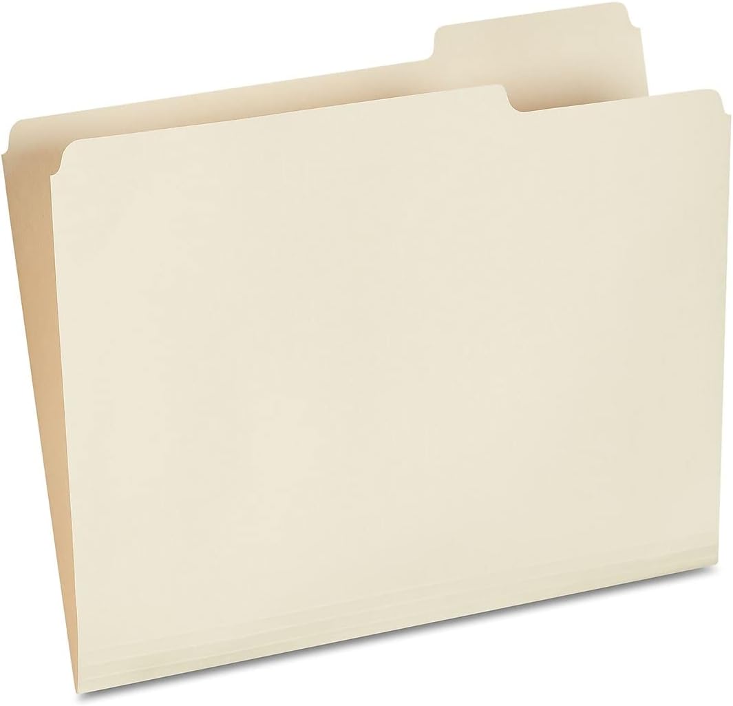 Staples File Folders, Letter Size, 1/3‑Cut Right‑Position Tabs, Manila, Durable Paper Stock, 100/Pack