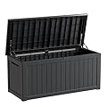 TARKARI 230 Gallon Resin Deck Box, Waterproof Outdoor Storage Box, Lockable for Patio Furniture, Garden Tools, Pool Accessories, UV-Resistant for All Weather Use, Black