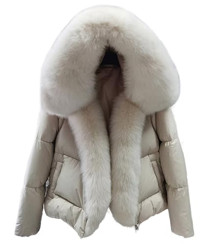 White Duck Down Jacket Winter Women Warm Loose Coat Natural Real Fox Fur Collar Thick Luxury Outerwear
