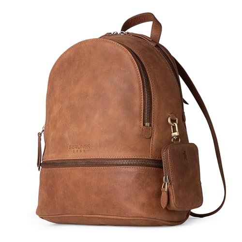 Berliner Bags Vintage Rucksack Florence, Kleine Tagesrucksack, Cityrucksack aus Leder wasserabweisend für Damen - Braun