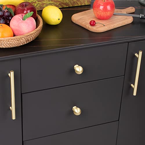 Qogrisun 5-Pack Solid Brass Cabinet Knobs, Round Ball Gold Knobs For Dresser Drawer, 1.1-Inch Diameter, Modern Kitchen Hardware, Brushed Brass Finish #TOP2