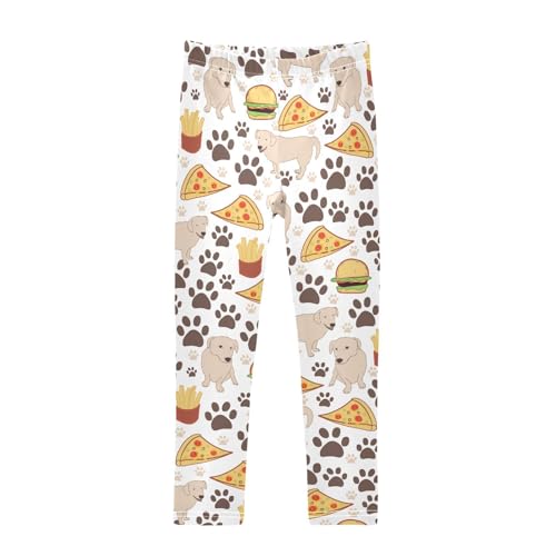 Dog and Fast Food Pattern Girls Leggings,Workout Leggings for Girls Toddler Athletic Leggings Size for 3-10T