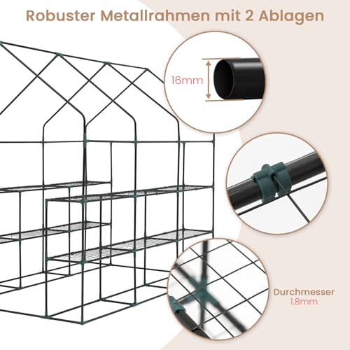 Foto von WOLTU Foliengewächshaus, Tomatengewächshaus für Garten Balkon, Indoor & Outdoor, Metallgestell, 143 x 195 x 216 cm, Gewächshaus mit 3 Ablagen, für Frühbeet Gemüse Blumen, Grün
