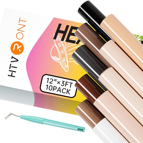 HTVRONT Skin Tone HTV Vinyl Bundle, 12" x 3FT, 10 Pack Brown HTV